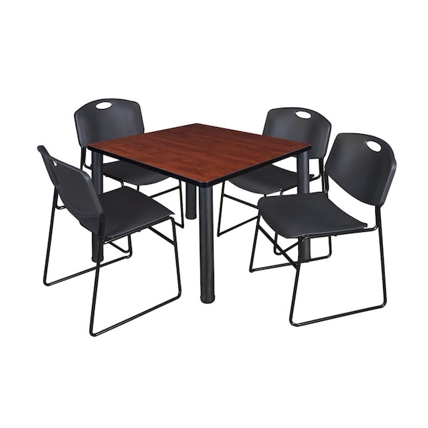 Kee/Zeng Square Cherry Table/4 Black Chairs, Square, 36", 36" W, 29" H, Cherry TB3636CHBPBK44BK - main
